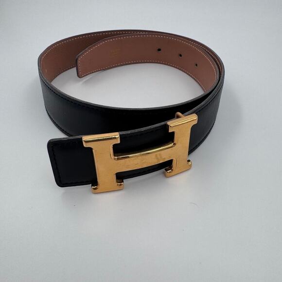 Hermes H Constance Black Brown Leather Belt GHW 65 cm 25.5" XSmall XS CoA